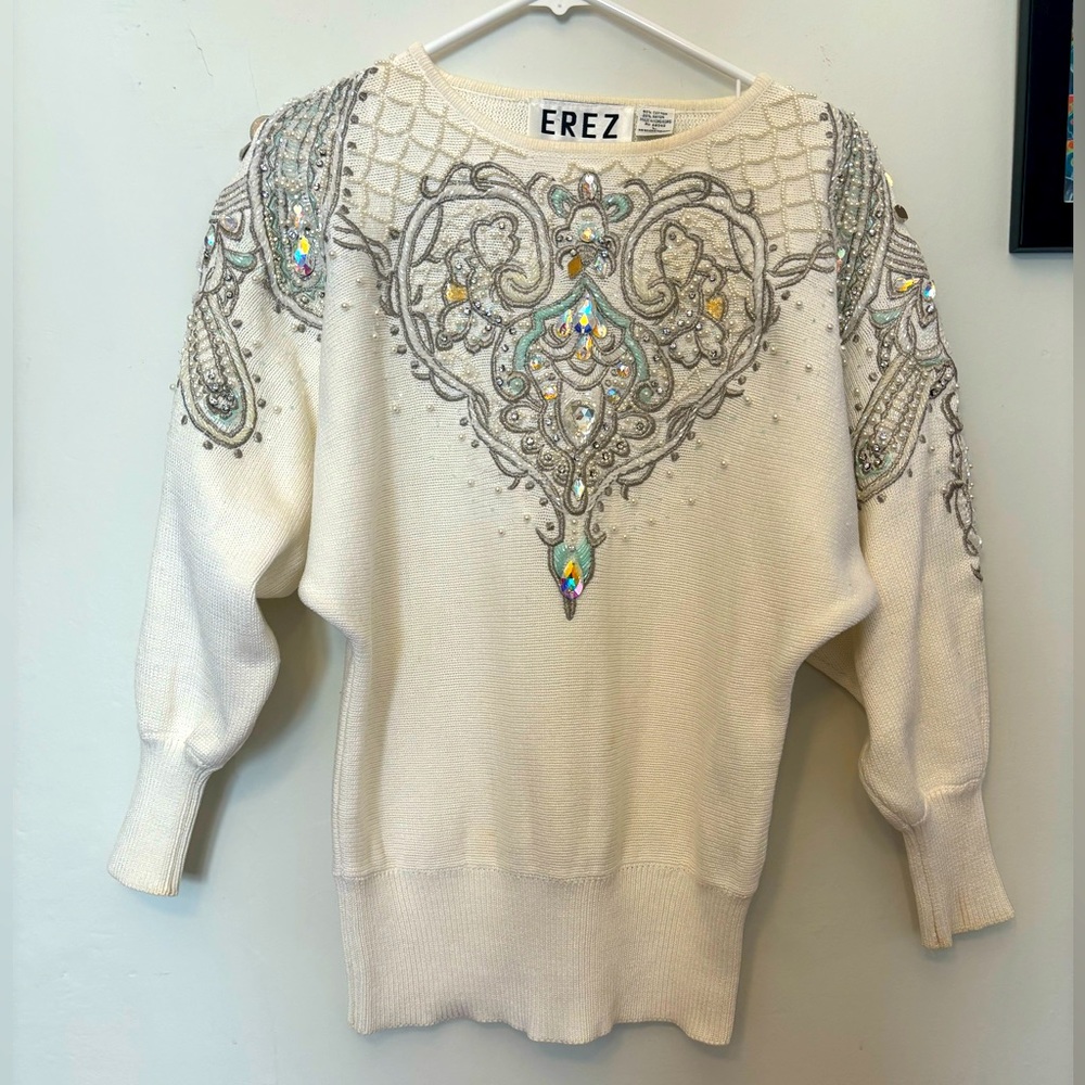 80's Fabulous Bejeweled Erez Sport Sweater - Size Large